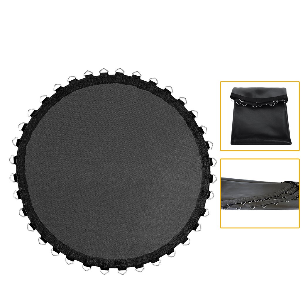 10 FT Kids Trampoline Pad Replacement Mat in black, showcasing its smooth surface and reinforced stitching for durability.