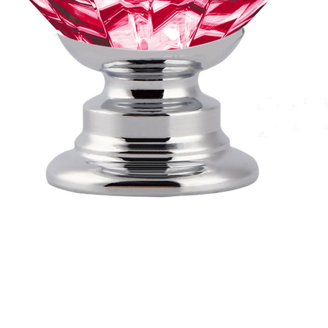 Set of 10 red diamond shape glass door knobs with screws, perfect for cabinets and drawers, showcasing elegant design and brilliant shine.