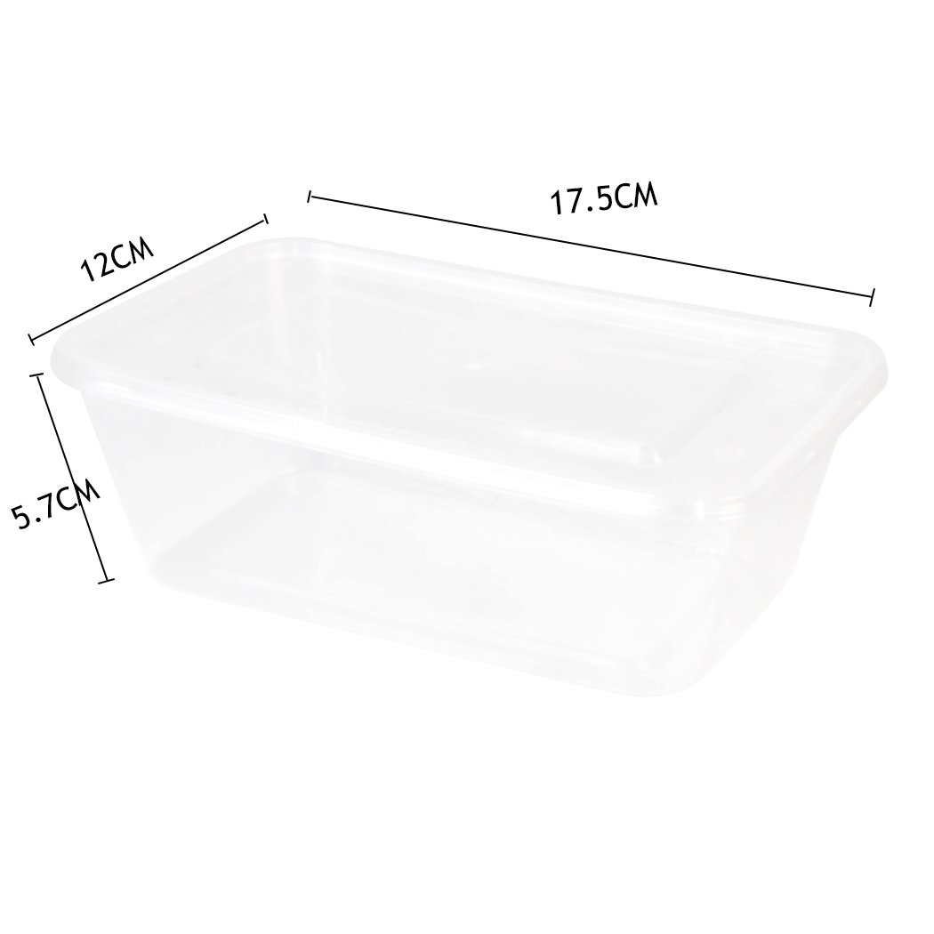 A stack of 100 Pcs 750ml Take Away Food Plastic Containers with lids, ideal for snacks and meals.