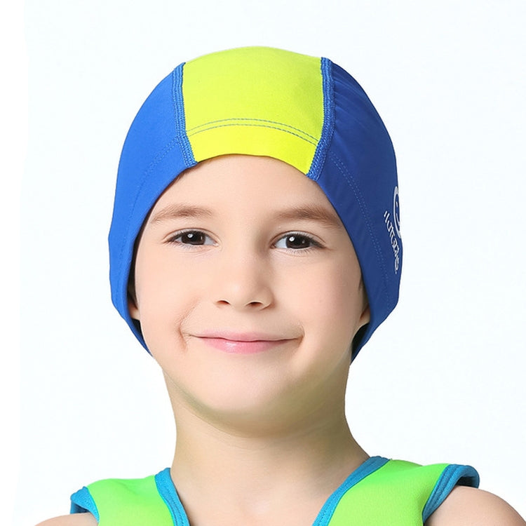 A vibrant children's swimming cap made of cotton and spandex, designed for sun protection and comfort, featuring a snug fit and anti-fog coating.