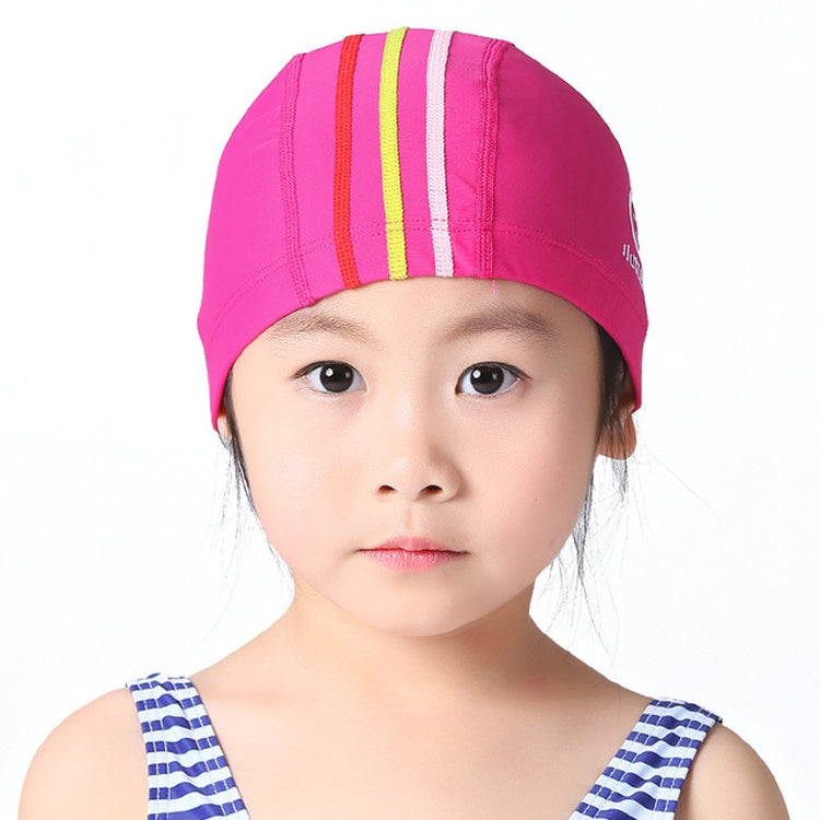 A vibrant children's swimming cap made of cotton and spandex, designed for sun protection and comfort, featuring a snug fit and anti-fog coating.