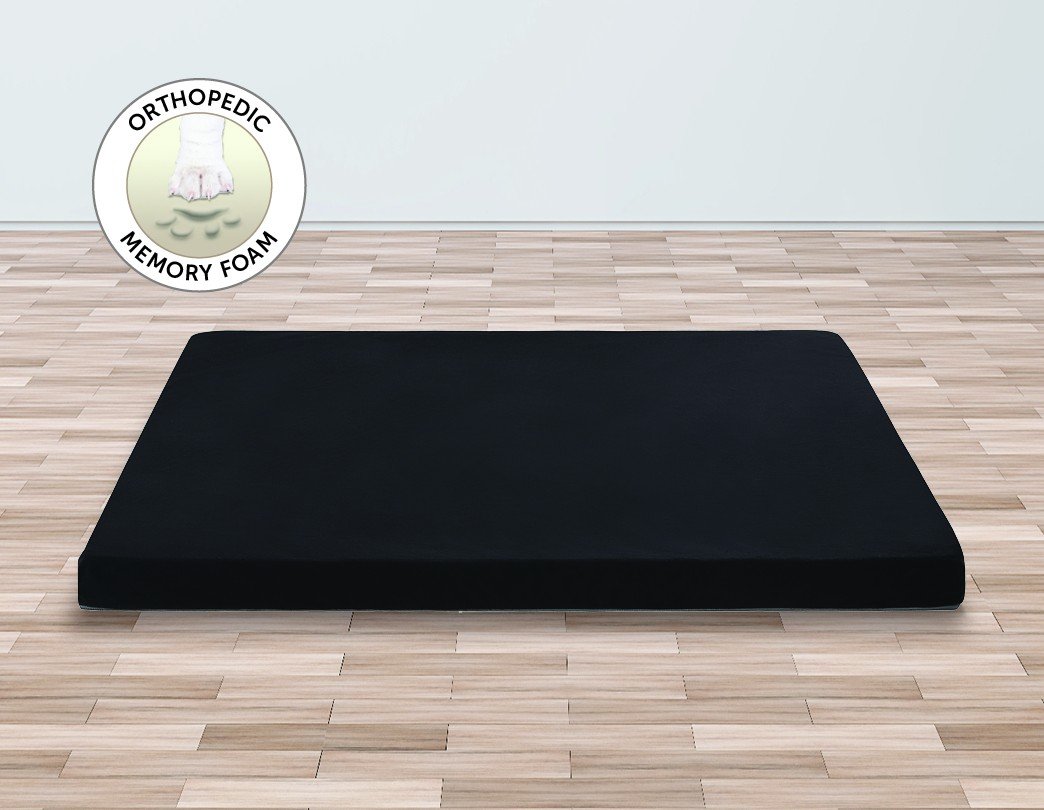 110CM XL Pet Bed Mattress for dogs and cats, featuring Certi-Pur memory foam and a stylish black cover with white trim.