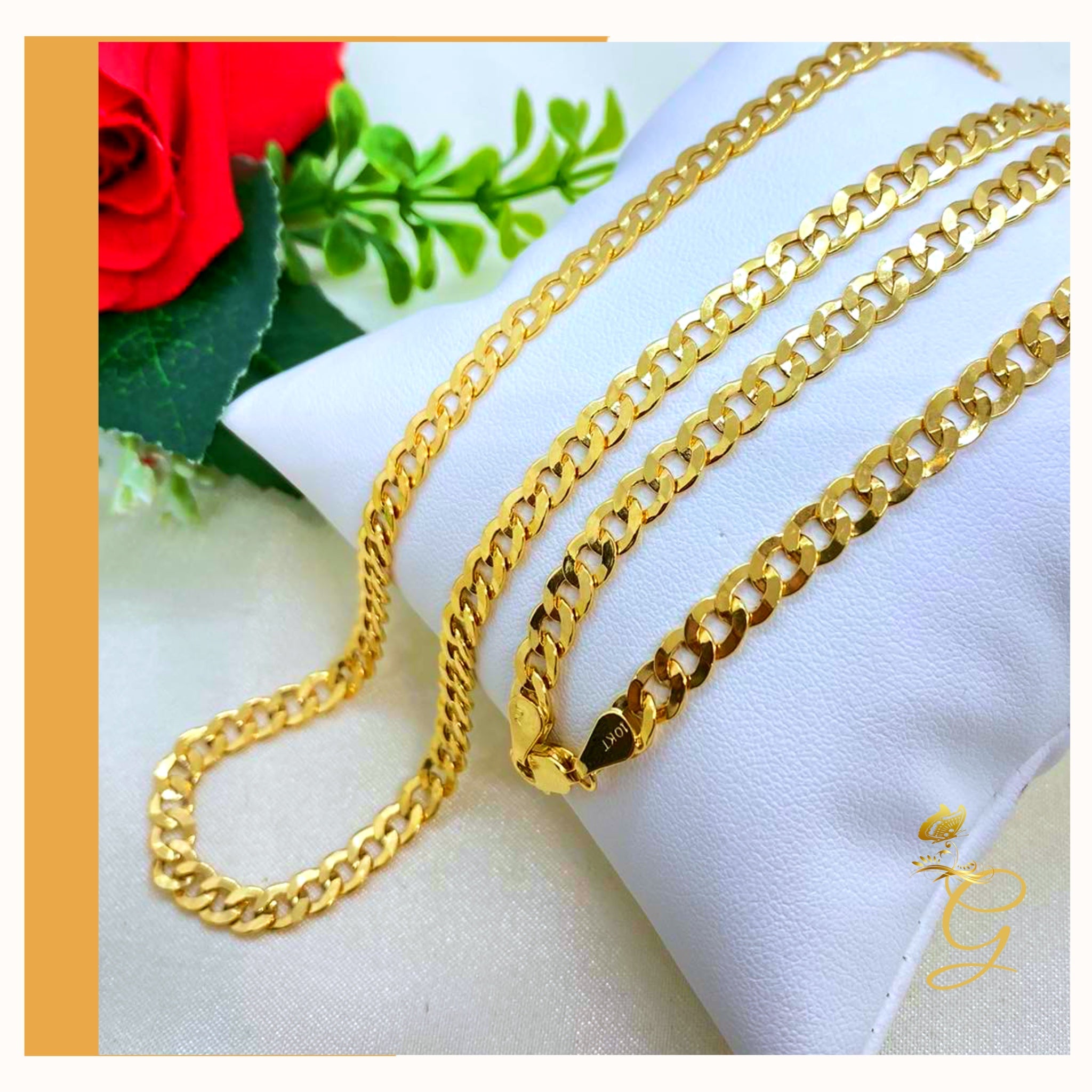 A 10K Gold Cuban Link Chain, 24 inches long with a 5.53MM width, showcasing its solid yellow gold design.