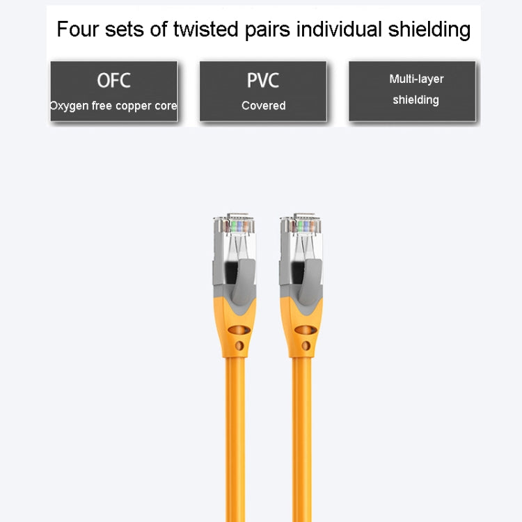 10m CAT6 Gigabit Ethernet Double Shielded Cable with RJ-45 connectors, showcasing its durable design and flexibility.