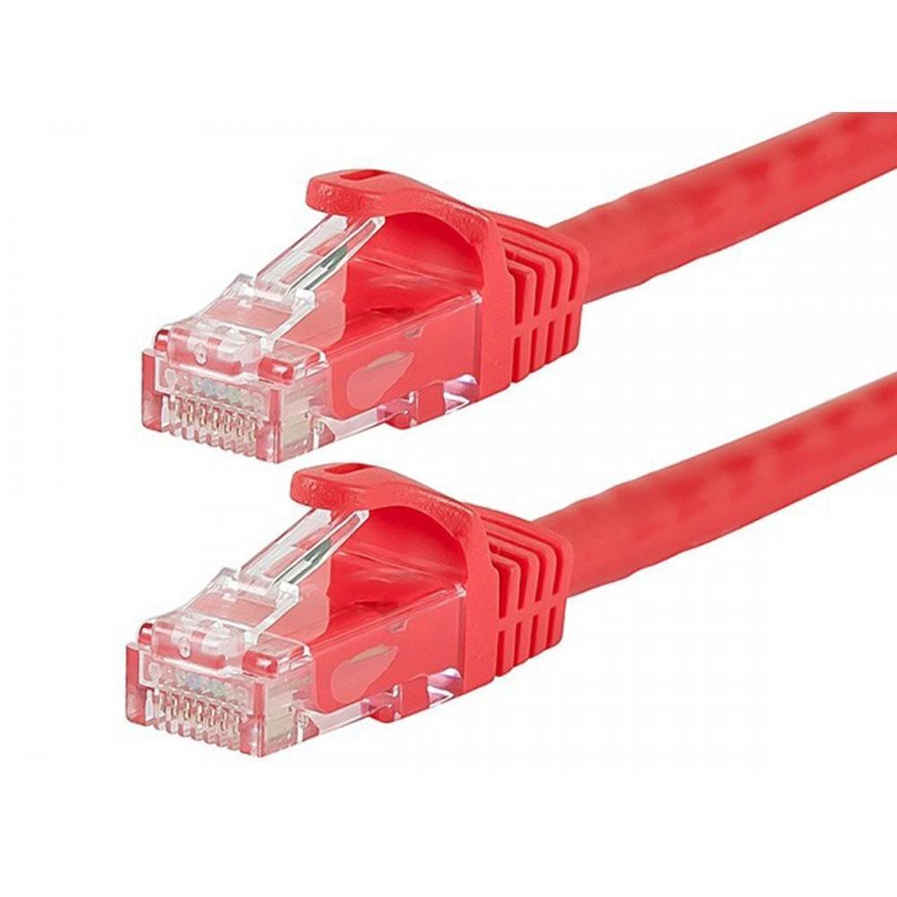 10.0M Cat6 Red Network Cable with rugged boot and gold contacts, designed for high-speed ethernet connectivity.