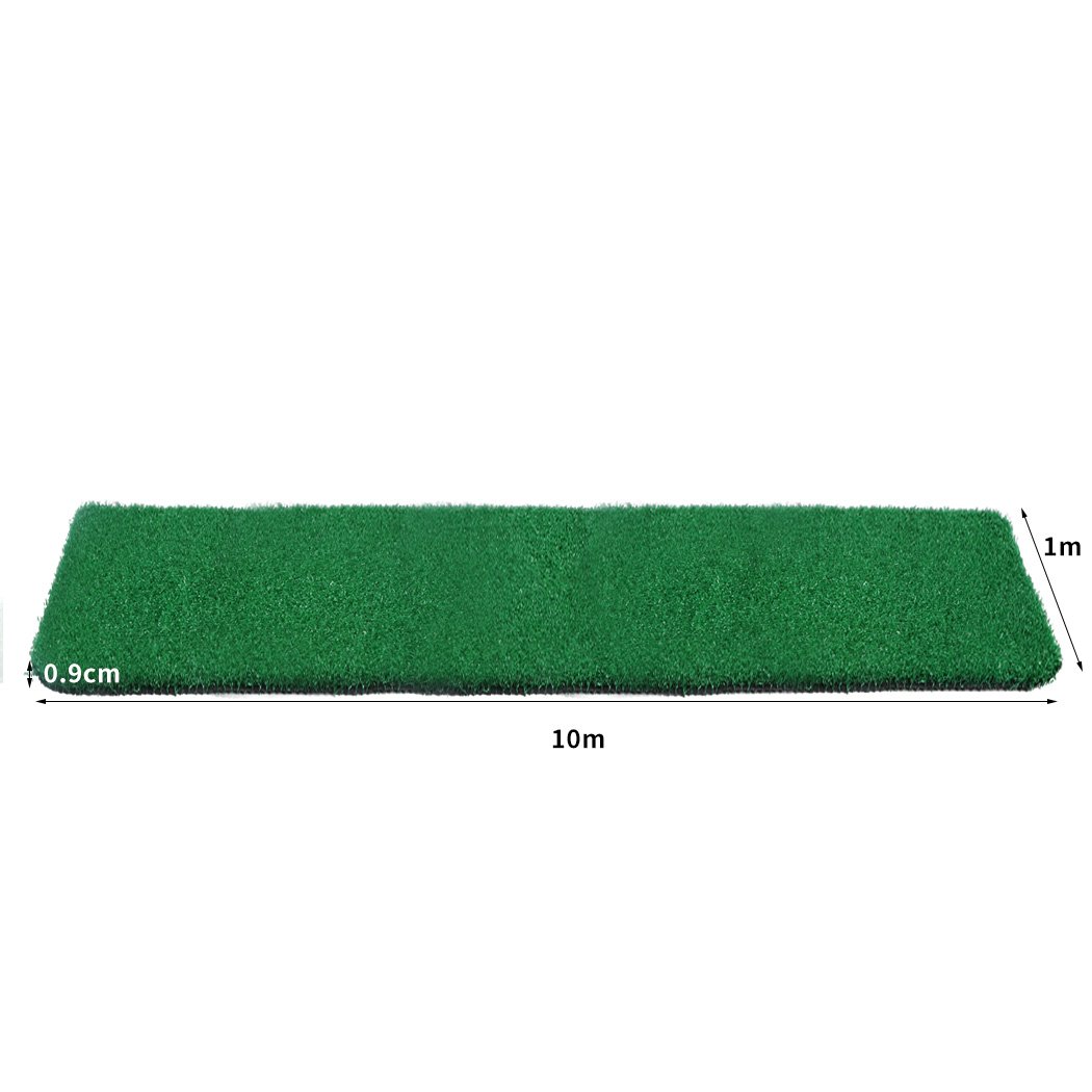 10M Golf Training Mat designed for indoor and outdoor practice, featuring a realistic grass texture and anti-slip base for stability.