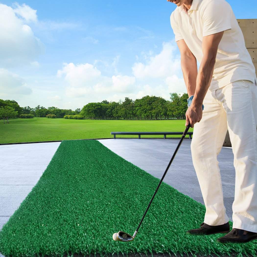 10M Golf Training Mat designed for indoor and outdoor practice, featuring a realistic grass texture and anti-slip base for stability.