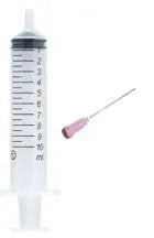 10ml plastic syringe with a blunt needle, individually packaged for inkjet cartridge refilling.