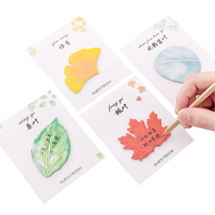 A pack of 10pcs F073 Cute Small Fresh Leaves Sticky Notes, featuring a vibrant leaf design, perfect for decoration and organization.