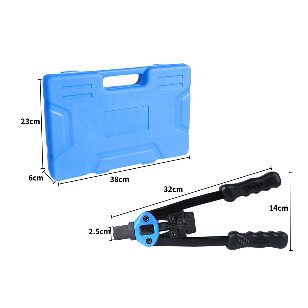 110Pcs Nut Riveter Kit featuring heavy-duty steel construction, ergonomic handles, and a complete set of accessories in a compact carrying case.