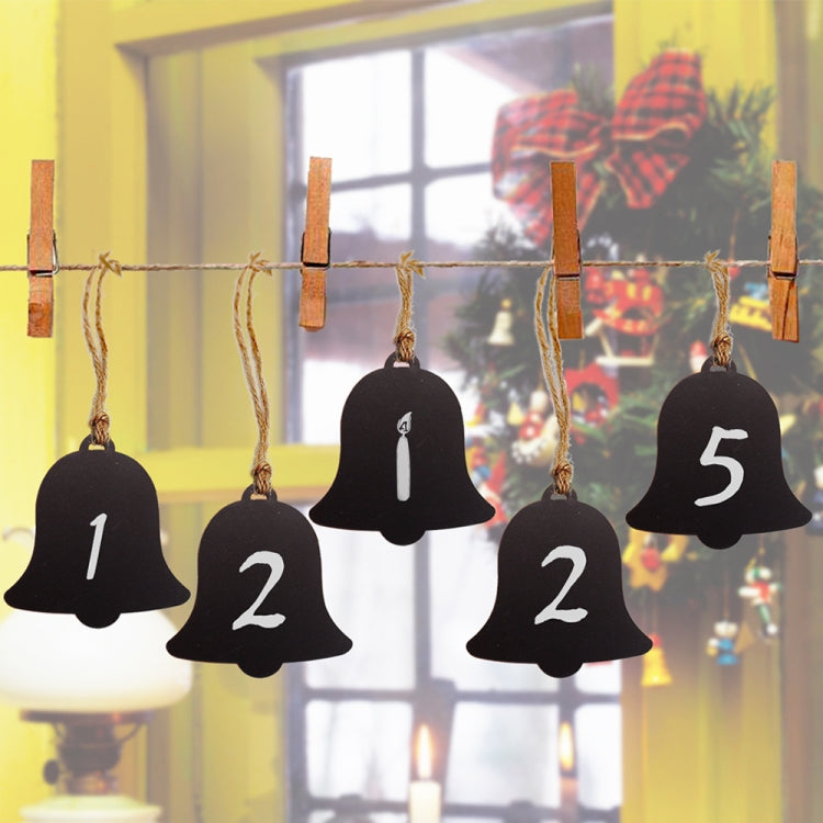 A set of 10 mini hanging wooden message boards in various shapes including heart, star, and Christmas tree, displayed with hemp ropes.