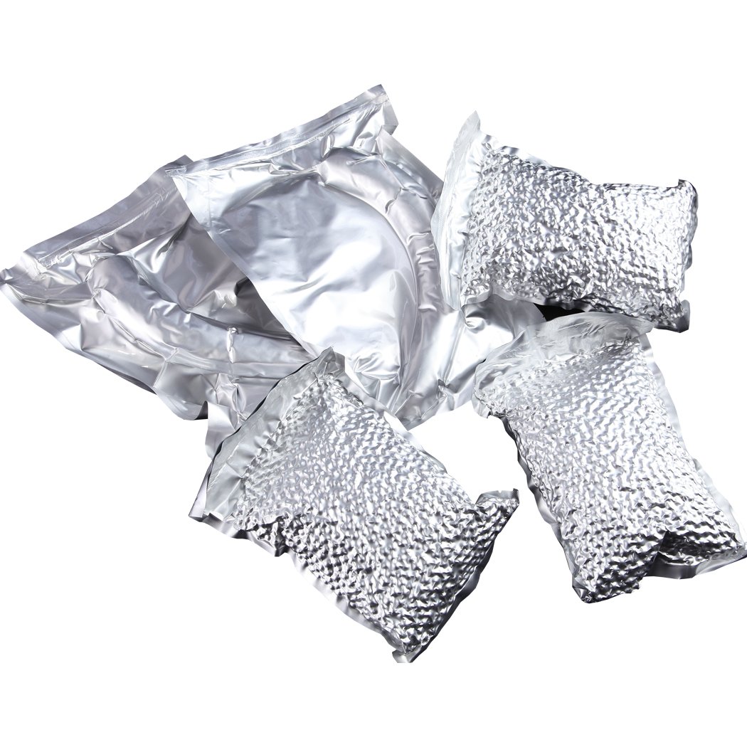 100x Commercial Grade Vacuum Sealer Bags in silver, showcasing their thickness and quality for food storage.