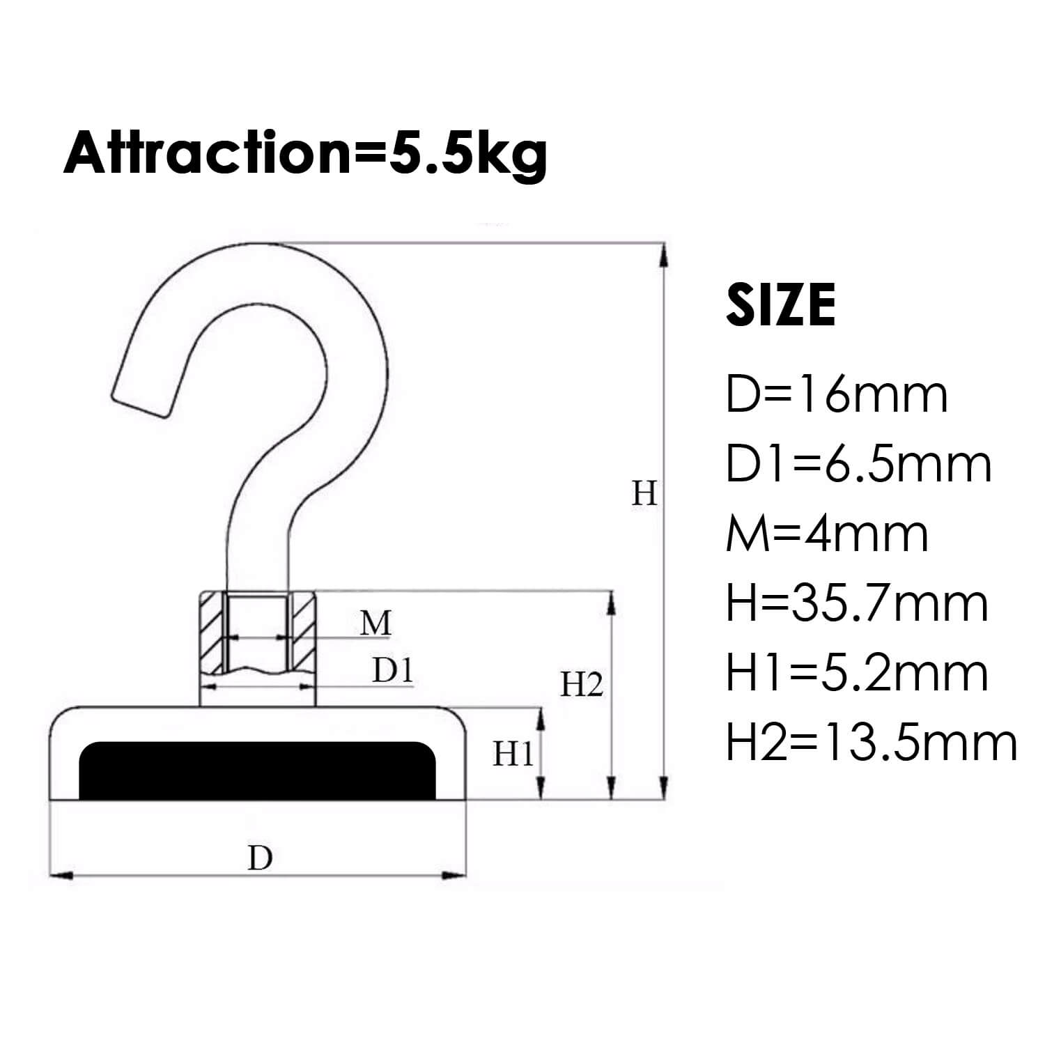 10x Strong Rare Earth Neodymium N38 Magnetic Hanger Holder Magnet with a silver finish and hook design, showcasing its compact size and strength.