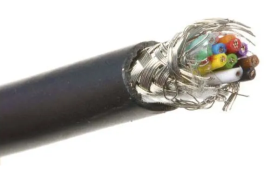 12 Core Screened Data Cable, 100m length, black PVC sheath, tinned copper braid shielding.