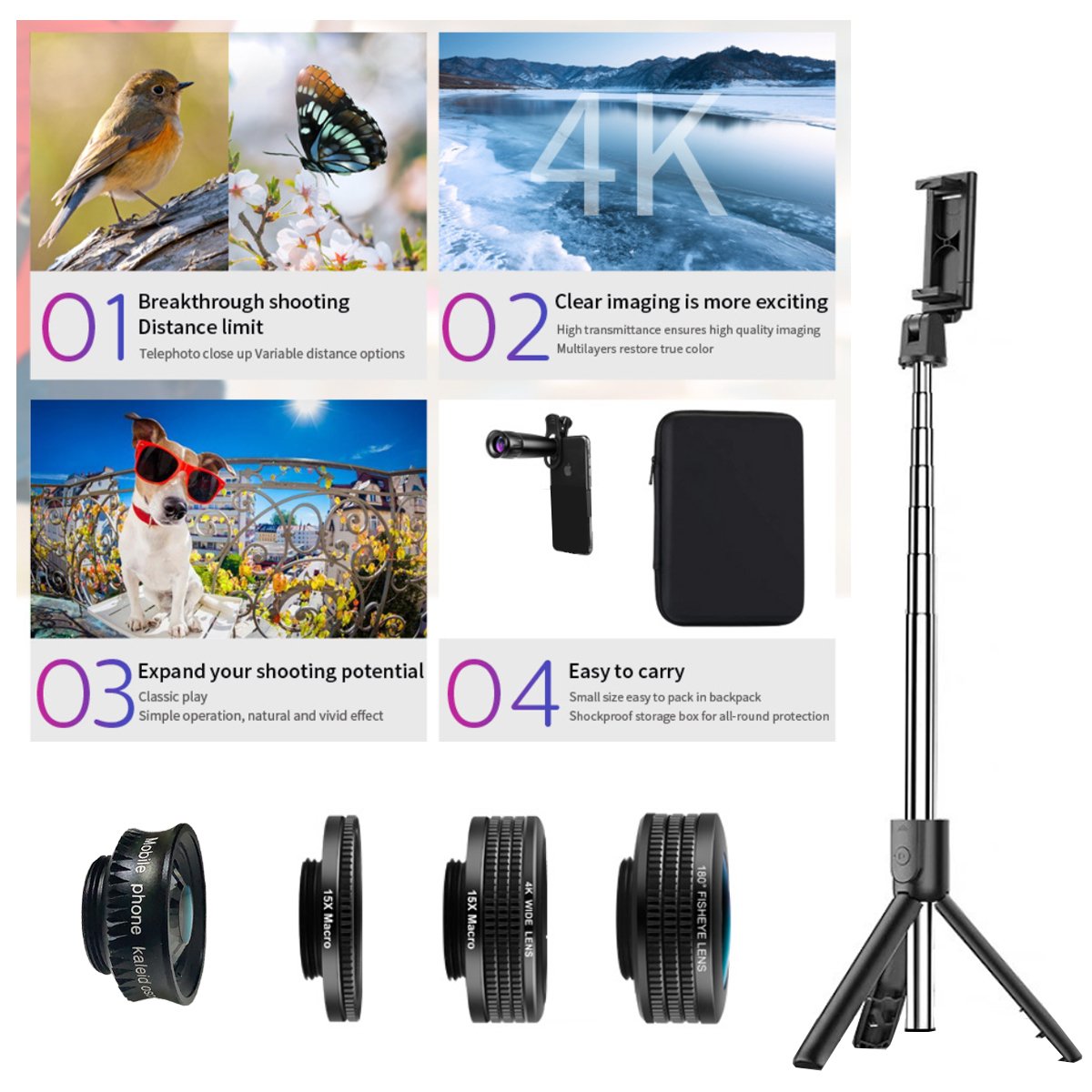 12 in 1 4K Photography Bundle showcasing various lenses and accessories for enhanced photography.