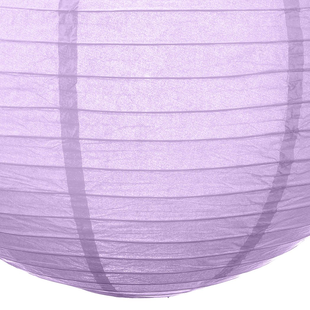 A collection of colorful 12-inch paper lanterns hanging elegantly, perfect for wedding and party decorations.