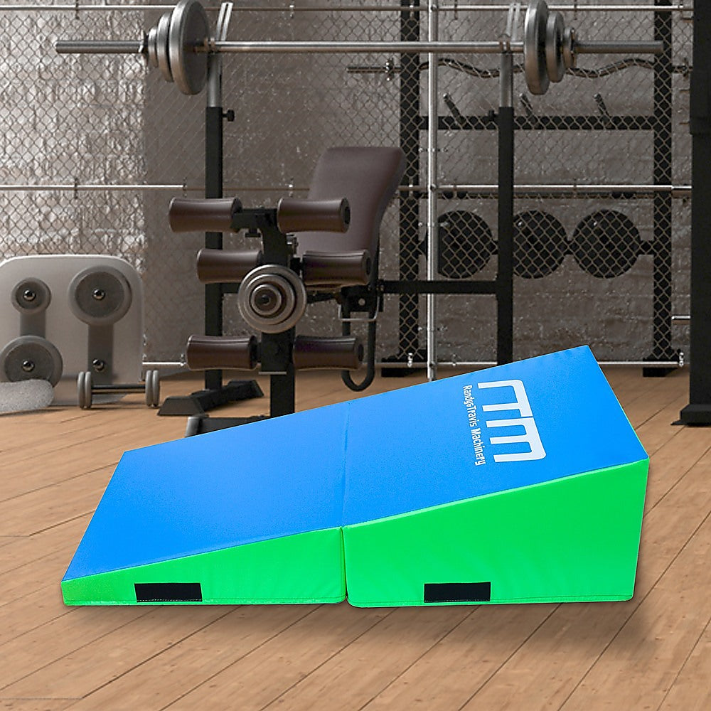 120x60x35cm Foldable Soft Incline Gymnastics Mat in blue and green, ideal for yoga and gymnastics training.