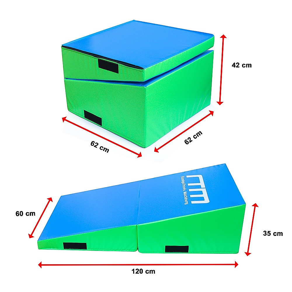 120x60x35cm Foldable Soft Incline Gymnastics Mat in blue and green, ideal for yoga and gymnastics training.