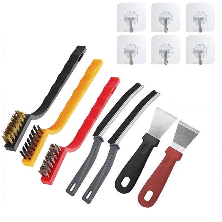 A 13-piece multifunctional kitchen stove cleaning brush set featuring various brushes and tools for effective cleaning in tight spaces.