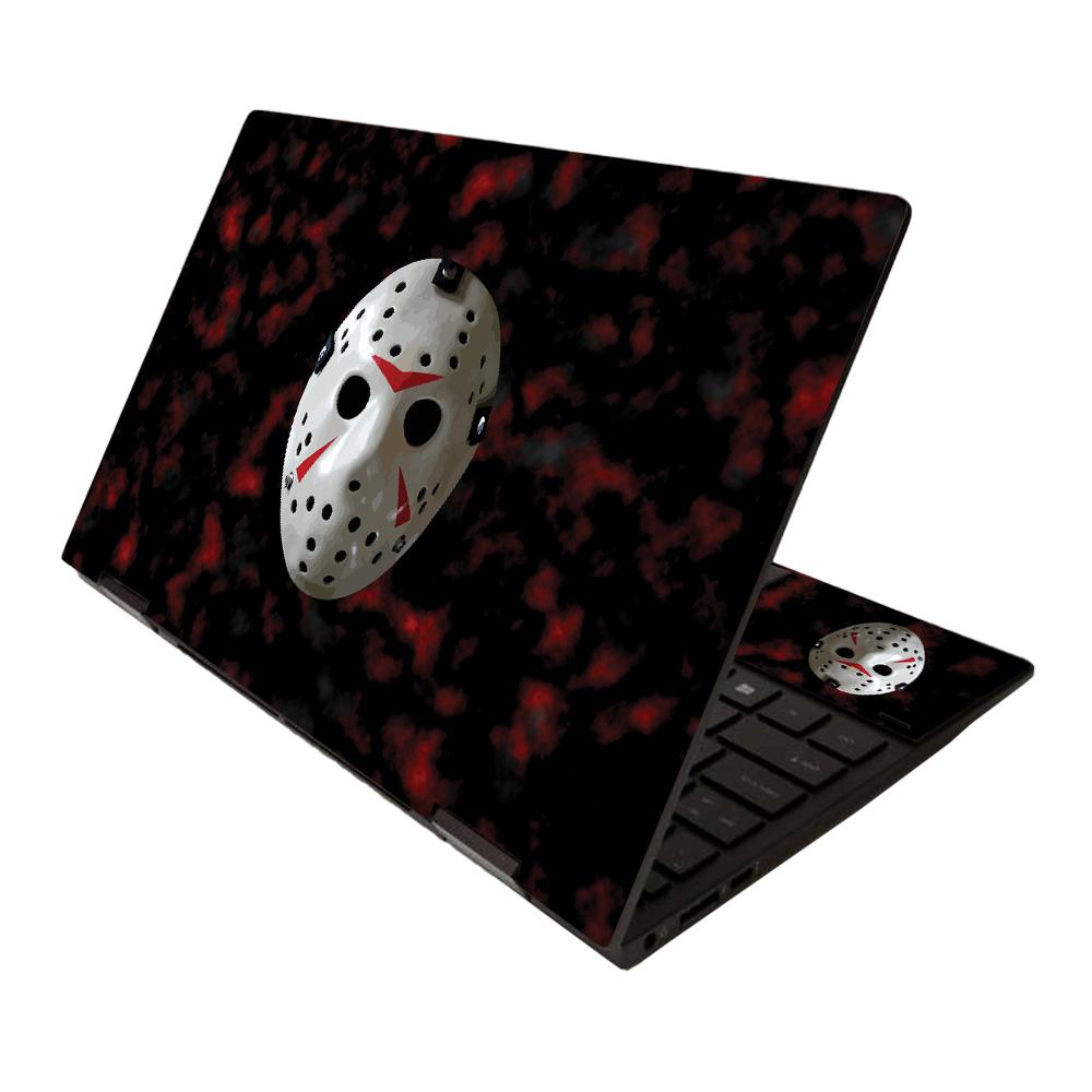 MightySkins 13th Nightmare skin for HP Envy x360 13" (2020) in Matte, Carbon Fiber, and Glossy Glitter finishes, showcasing its stylish design and premium quality.