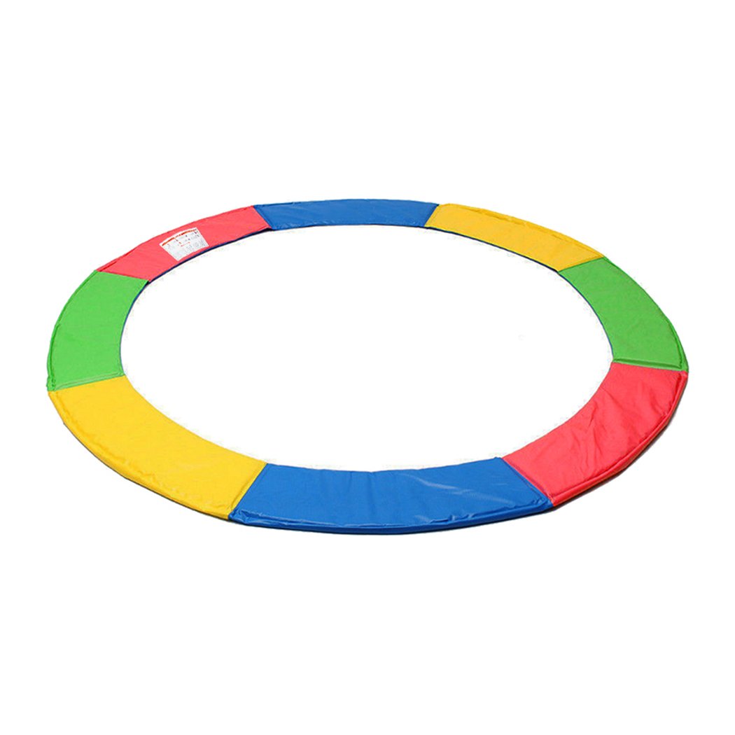 14 FT Kids Trampoline Pad Replacement Mat in vibrant rainbow colors, showcasing its durable and waterproof design.