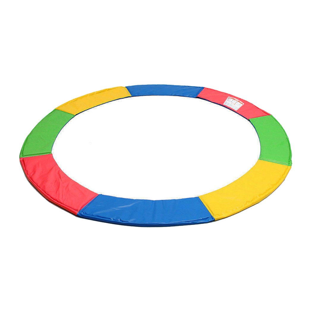 14 FT Kids Trampoline Pad Replacement Mat in vibrant rainbow colors, showcasing its durable and waterproof design.