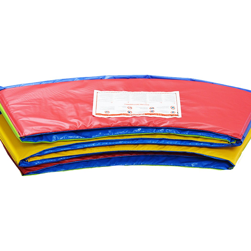 14 FT Kids Trampoline Pad Replacement Mat in vibrant rainbow colors, showcasing its durable and waterproof design.