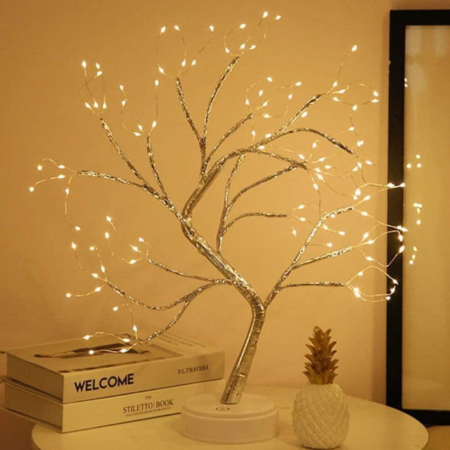 144/108 LED Night Lamp shaped like a Christmas tree, featuring copper wire fairy lights, ideal for bedroom and holiday decor.