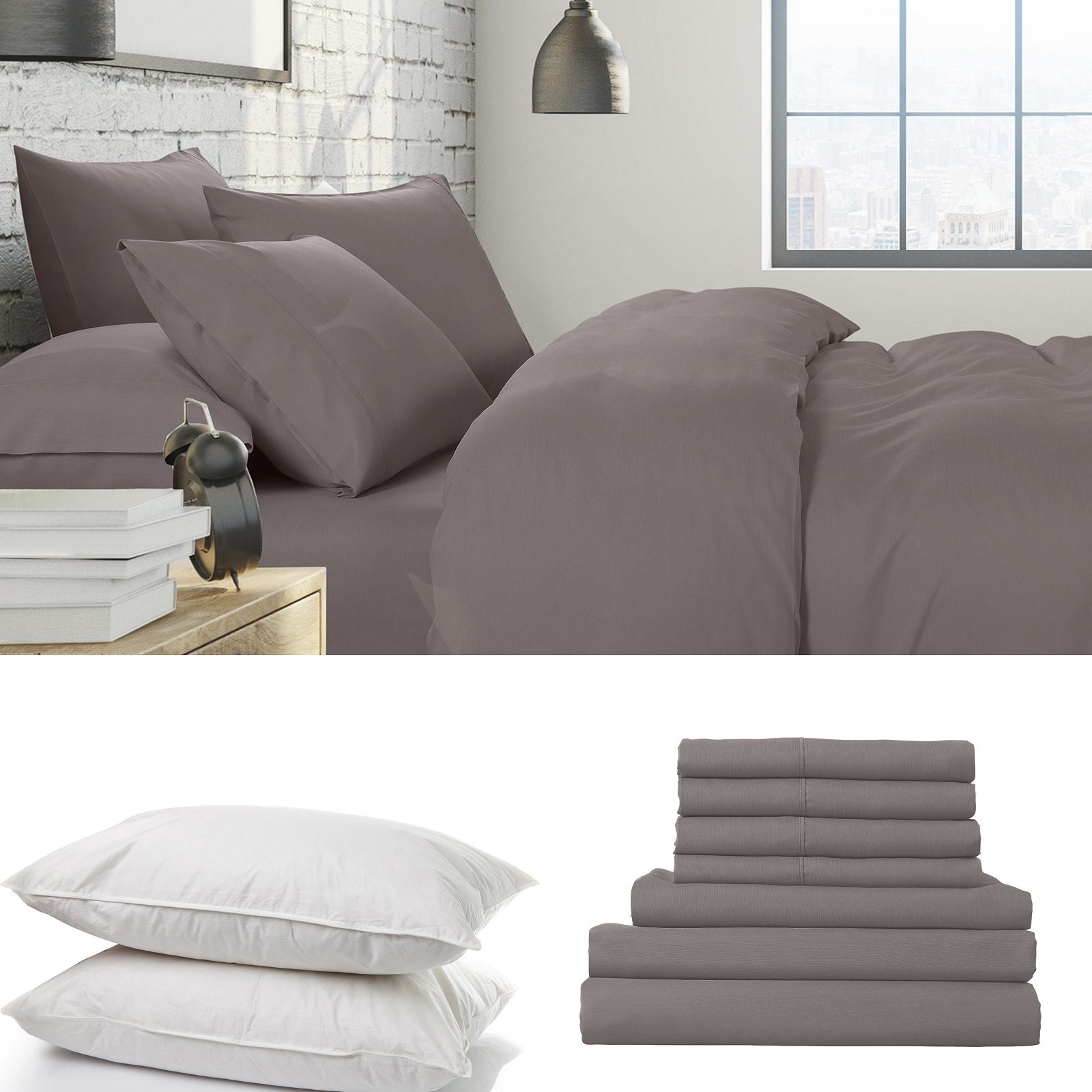 1500 Thread Count 6 Piece Bedding Set with Duck Feather Down Pillows, showcasing luxurious fabric and elegant design.