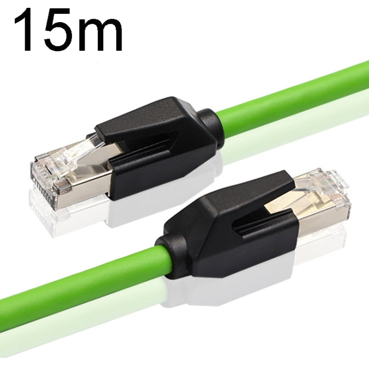 15m CAT6 Double Shielded Gigabit Industrial Cable with RJ-45 connector, showcasing its robust design and double shielding.