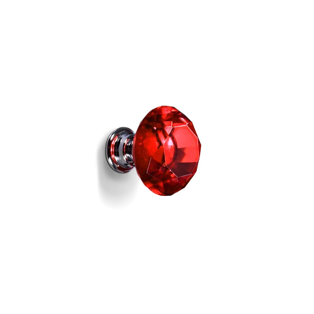 A set of 16 red crystal knobs with a diamond shape, perfect for cabinet and drawer handles, showcasing their brilliant shine and elegant design.