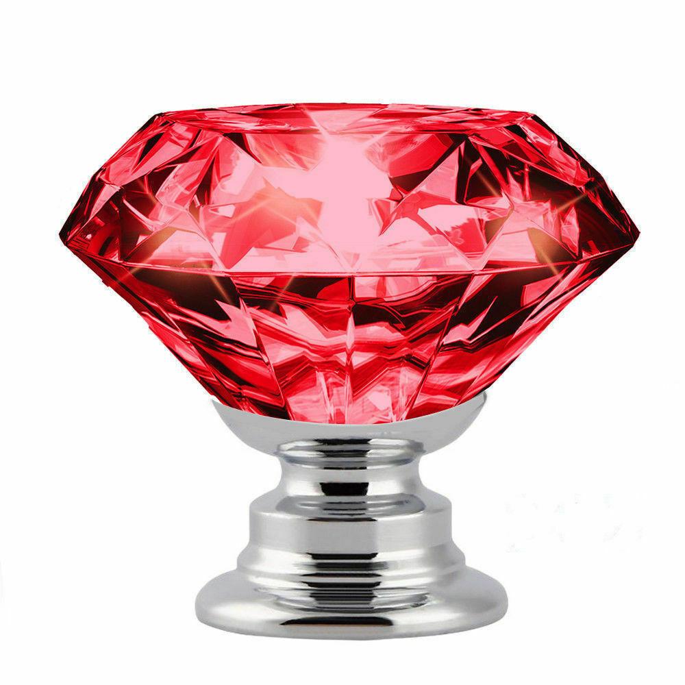 A set of 16 red crystal knobs with a diamond shape, perfect for cabinet and drawer handles, showcasing their brilliant shine and elegant design.