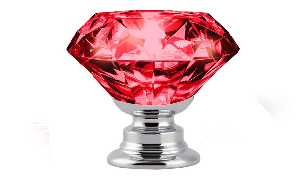 A set of 16 red crystal knobs with a diamond shape, perfect for cabinet and drawer handles, showcasing their brilliant shine and elegant design.