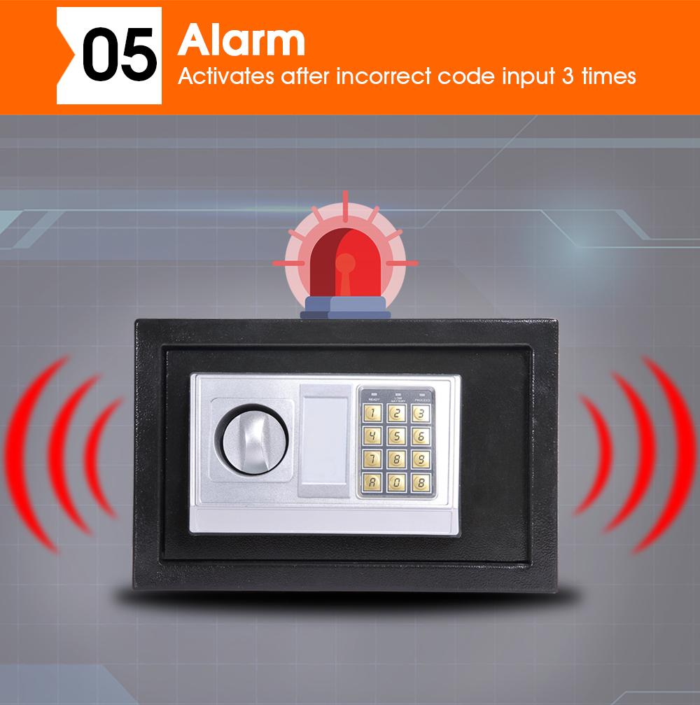 16L Electronic Safe Digital Security Box in black, showcasing its keypad and removable shelf.