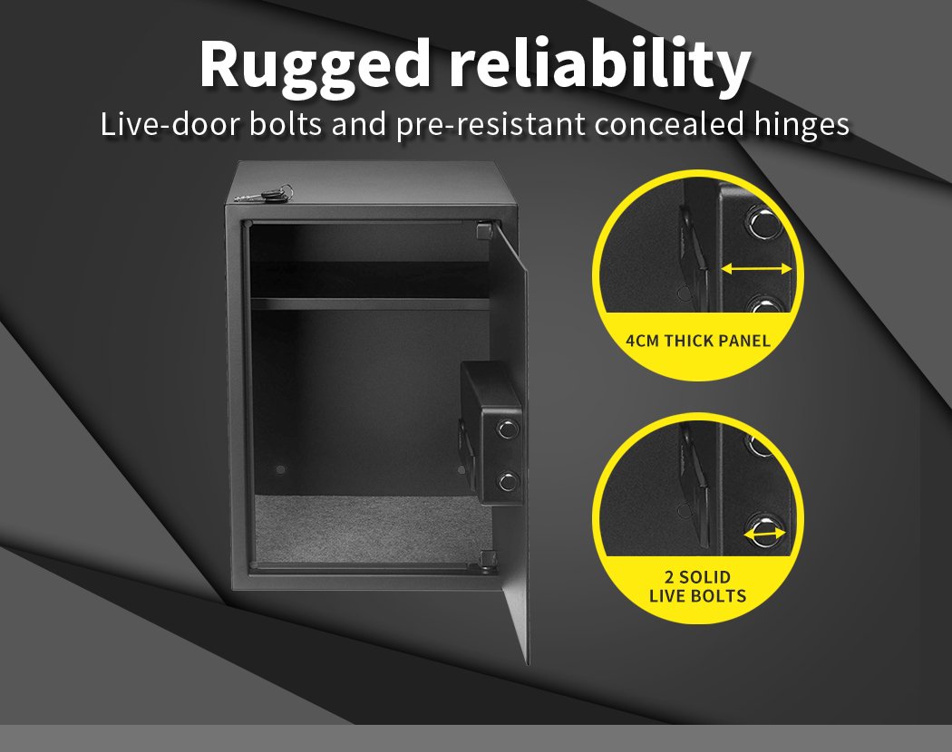 16L Electronic Safe Digital Security Box in black, showcasing its keypad and removable shelf.