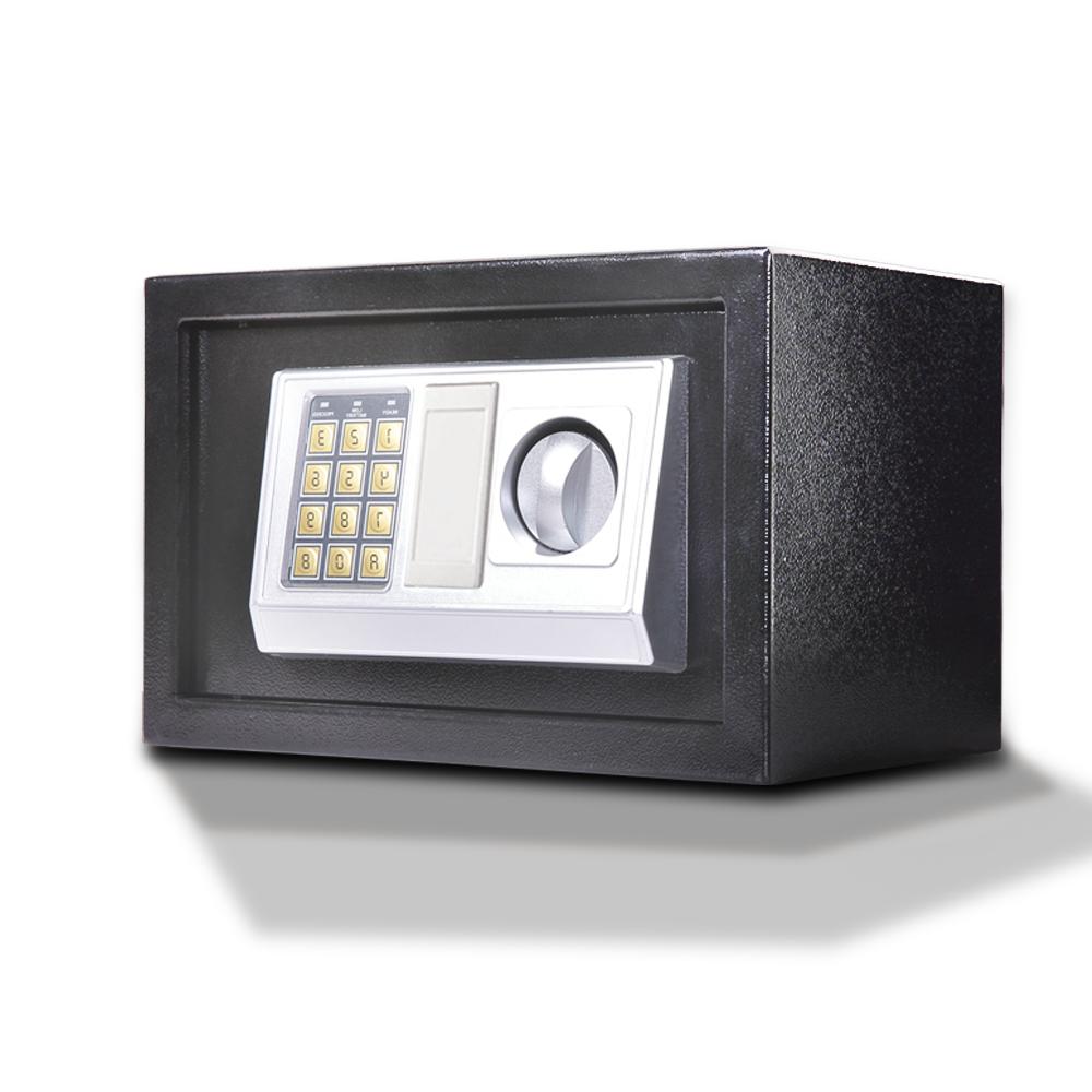 16L Electronic Safe Digital Security Box in black, showcasing its keypad and removable shelf.