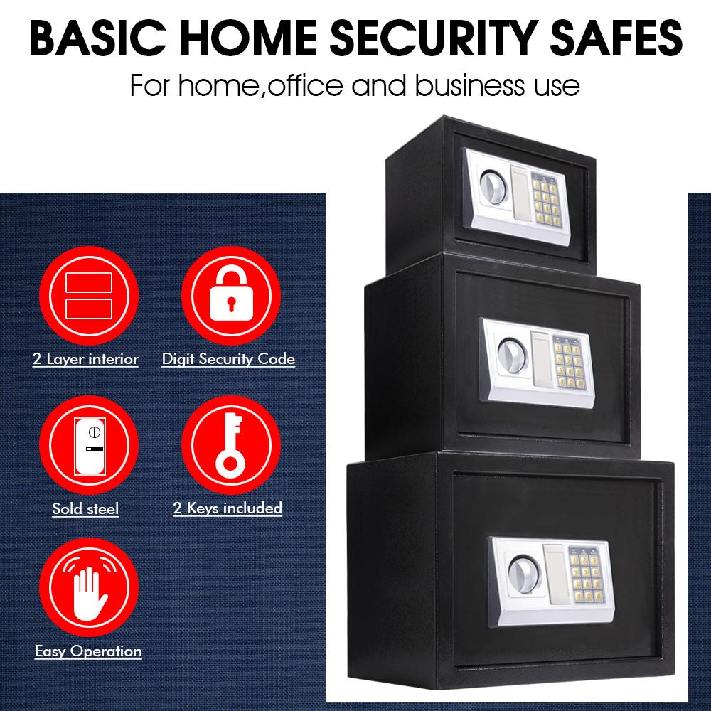 16L Electronic Safe Digital Security Box in black, showcasing its keypad and removable shelf.