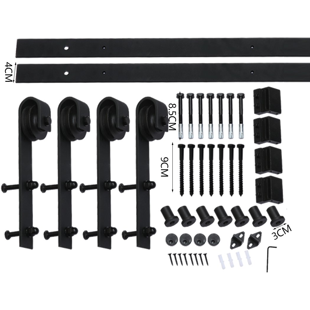 1.83M Antique Classic Style Double Sliding Barn Door Hardware Track featuring heavy-duty carbon steel construction and black powder-coated finish.