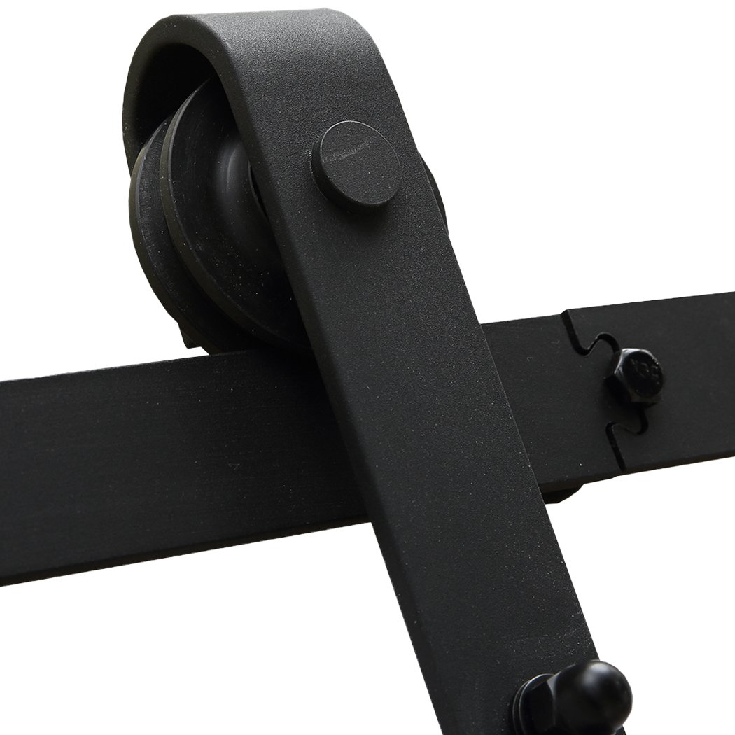 1.83M Antique Classic Style Double Sliding Barn Door Hardware Track featuring heavy-duty carbon steel construction and black powder-coated finish.