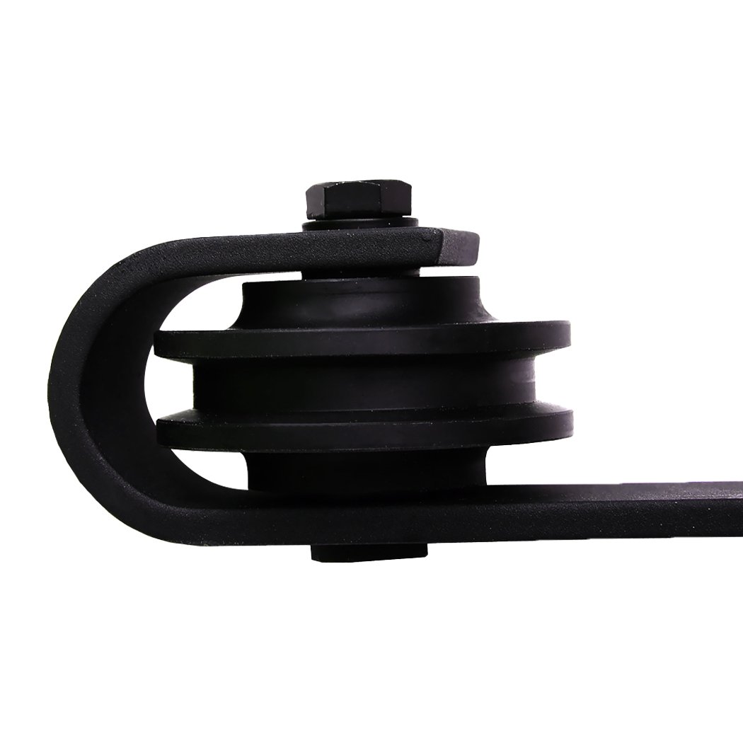 1.83M Antique Classic Style Double Sliding Barn Door Hardware Track featuring heavy-duty carbon steel construction and black powder-coated finish.