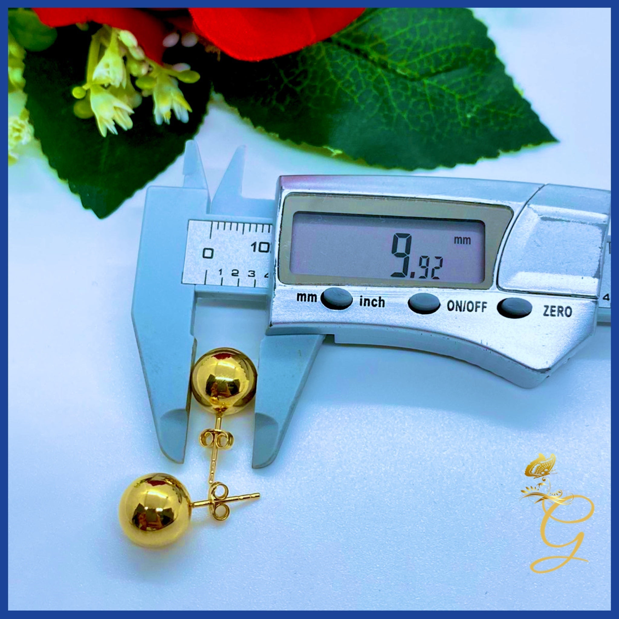 Elegant 18K Real Gold Ball Stud Earrings showcasing their shiny yellow gold finish and classic design.