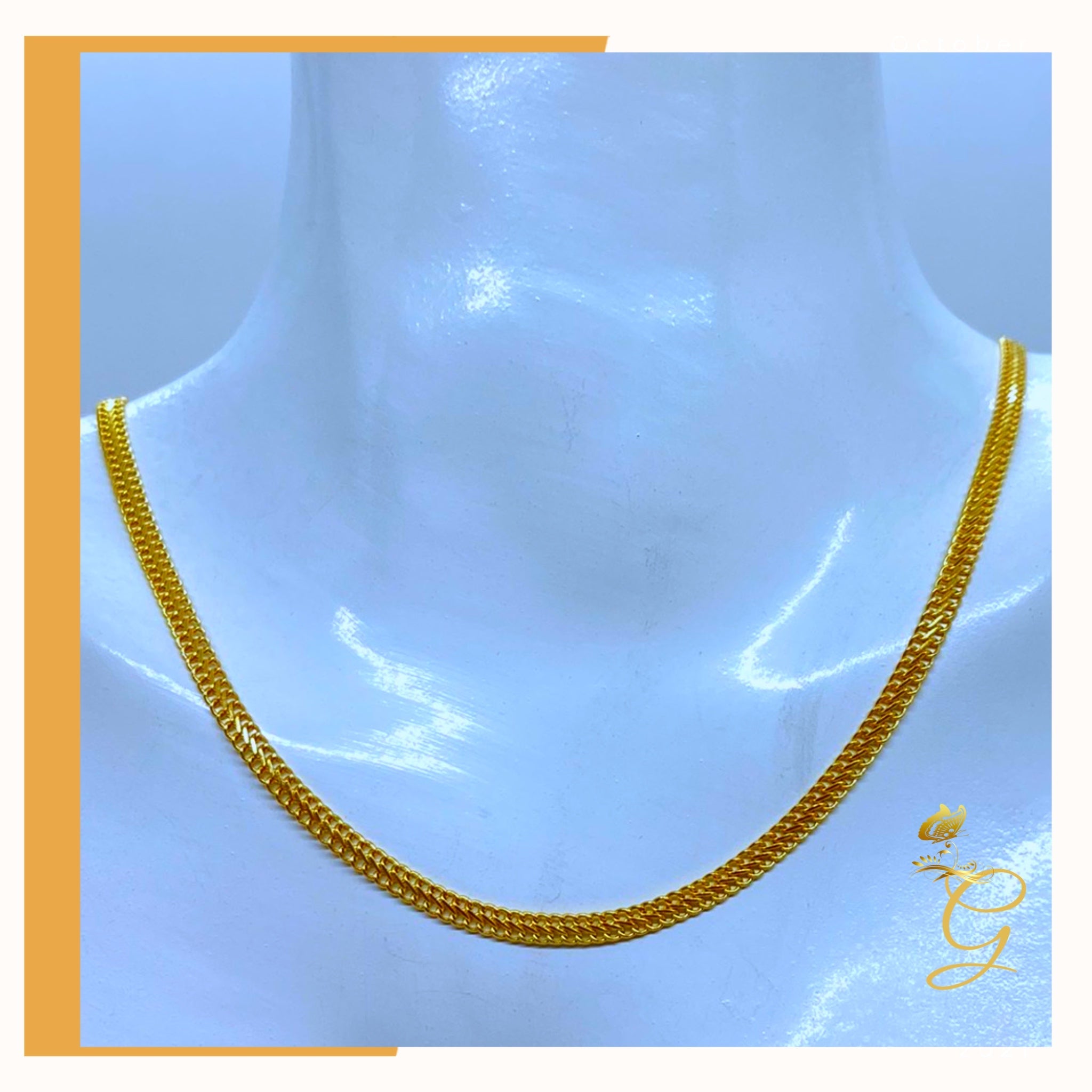 18K Real Gold Bismark Chain, 16 inches long, solid gold with a width of 2.81 mm, showcasing its elegant design.