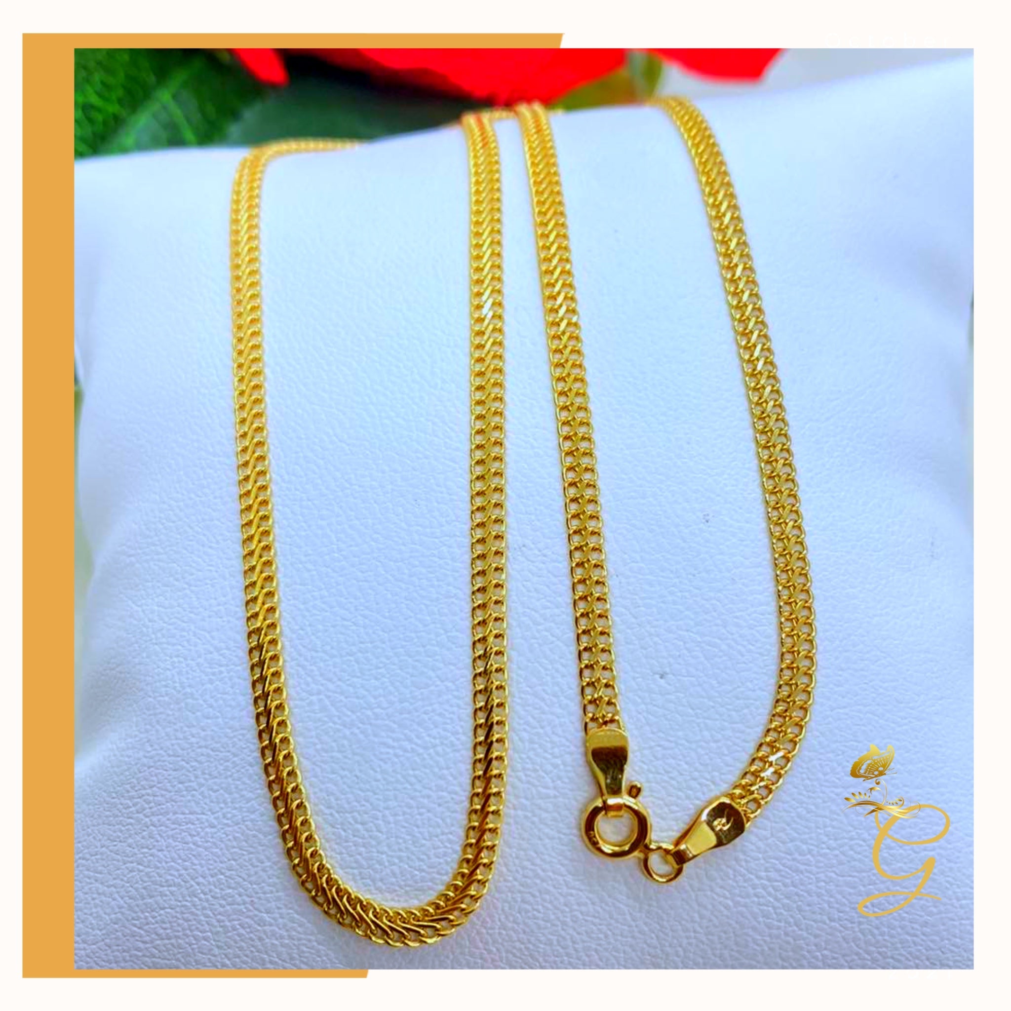 18K Real Gold Bismark Chain, 16 inches long, solid gold with a width of 2.81 mm, showcasing its elegant design.