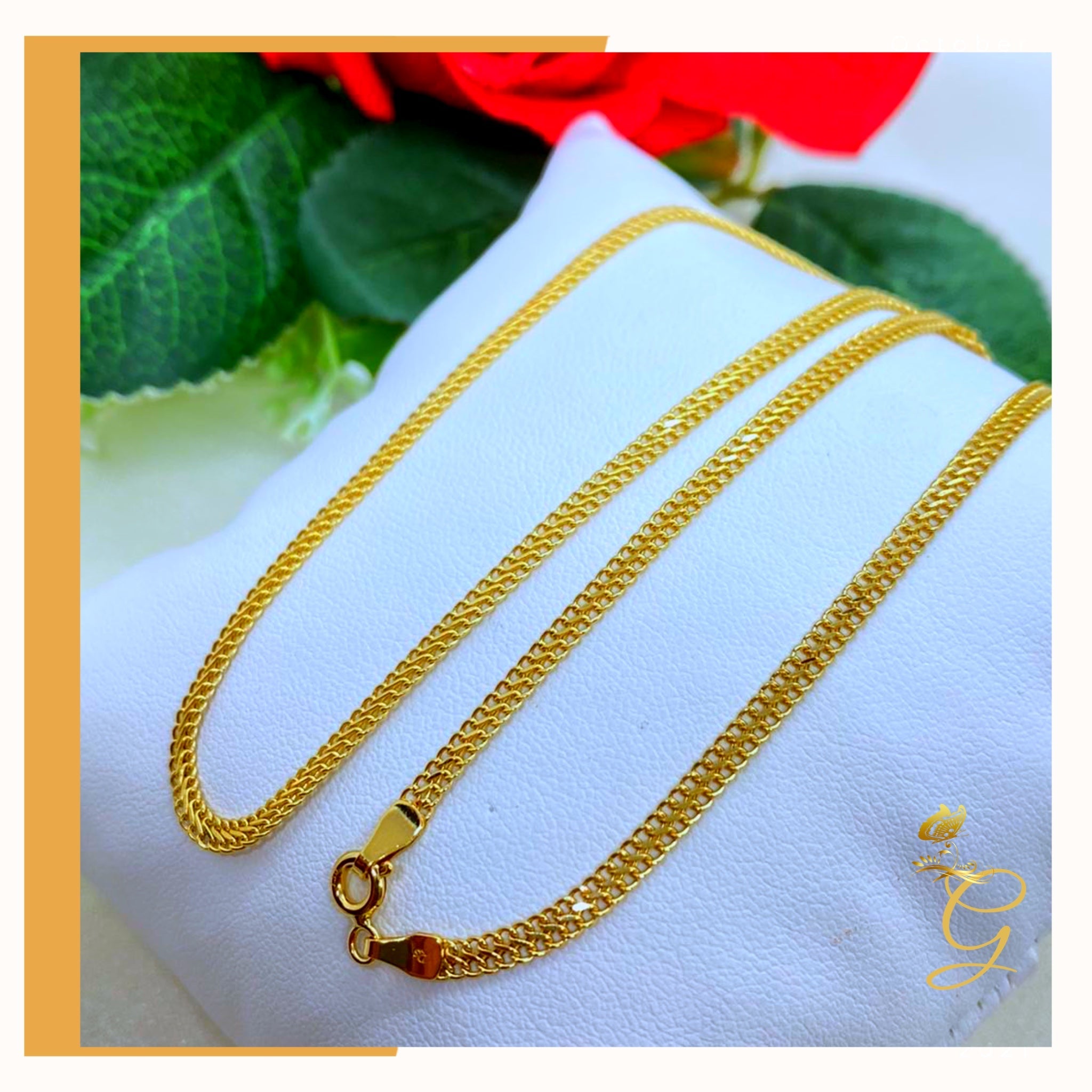 18K Real Gold Bismark Chain, 16 inches long, solid gold with a width of 2.81 mm, showcasing its elegant design.