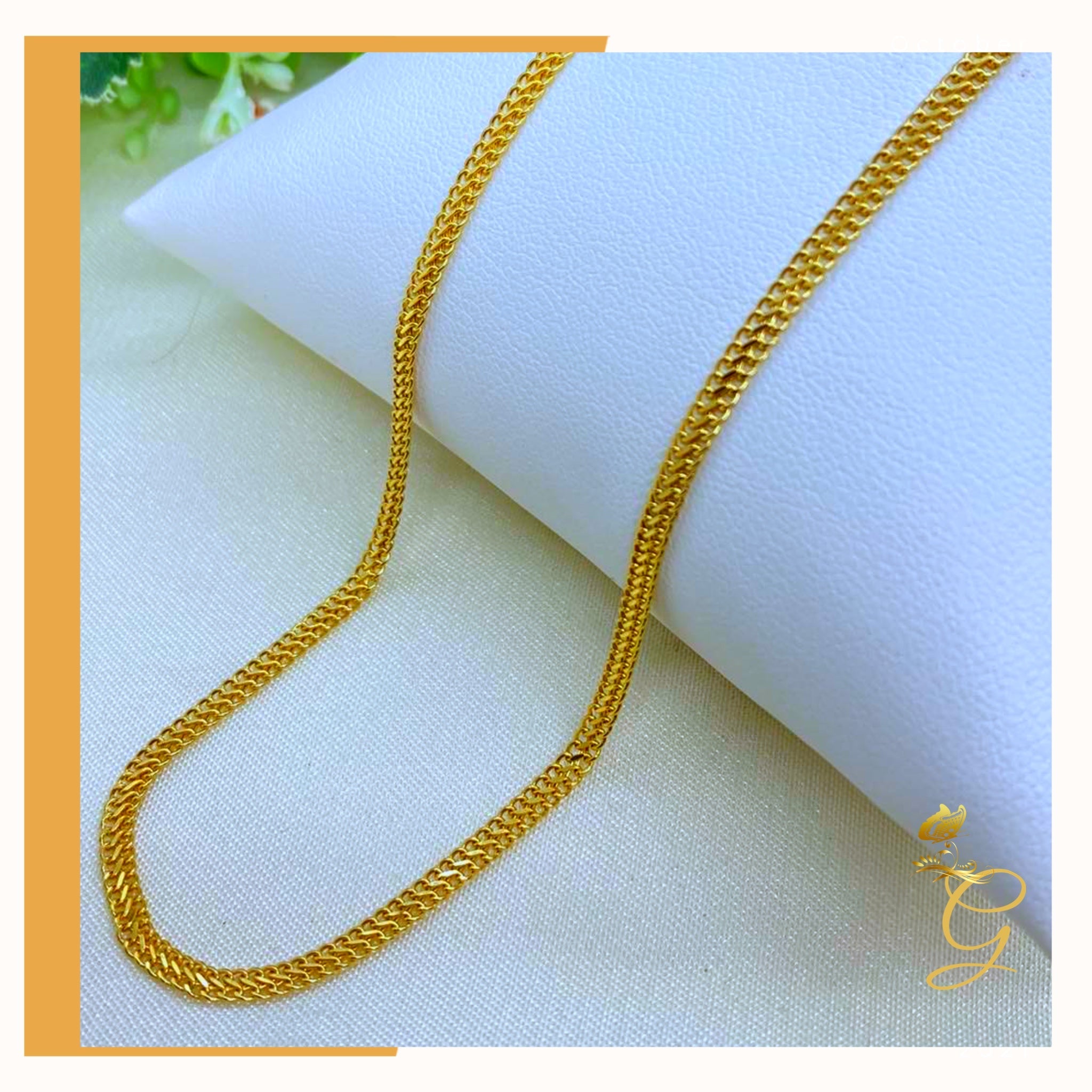 18K Real Gold Bismark Chain, 16 inches long, solid gold with a width of 2.81 mm, showcasing its elegant design.