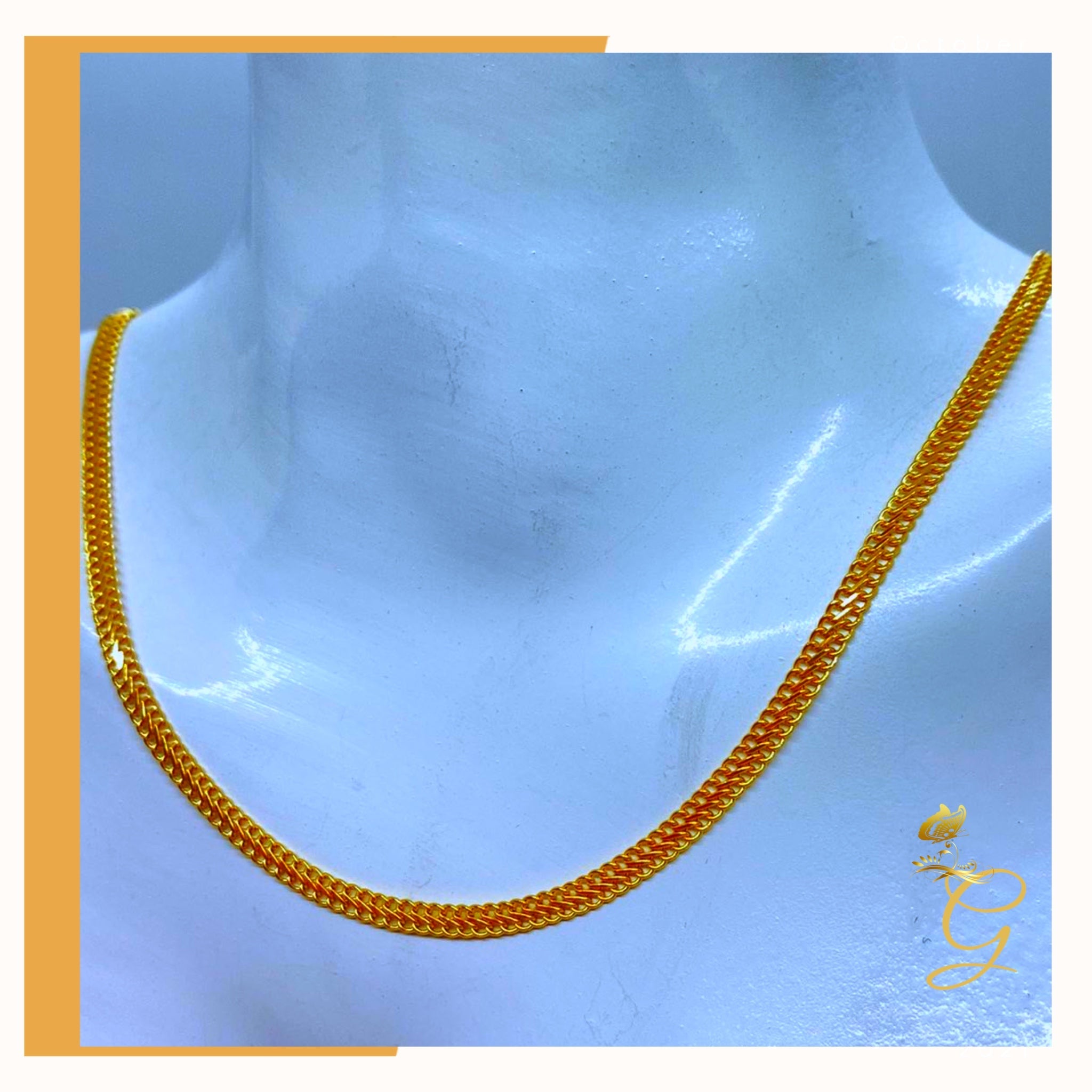 18K Real Gold Bismark Chain, 16 inches long, solid gold with a width of 2.81 mm, showcasing its elegant design.