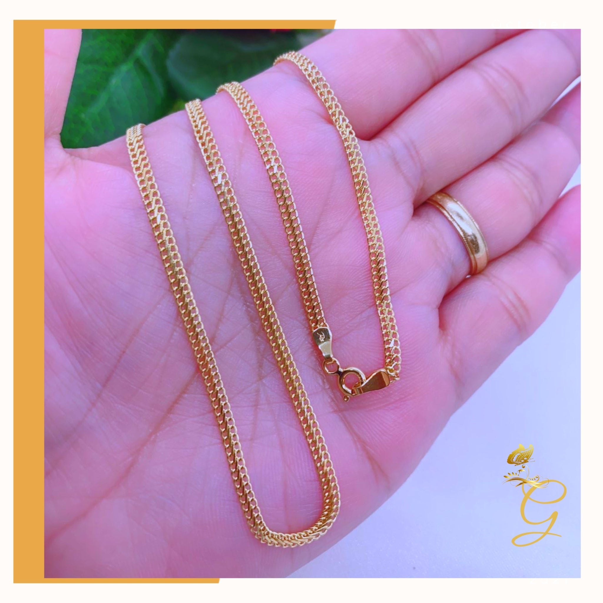 18K Real Gold Bismark Chain, 16 inches long, solid gold with a width of 2.81 mm, showcasing its elegant design.