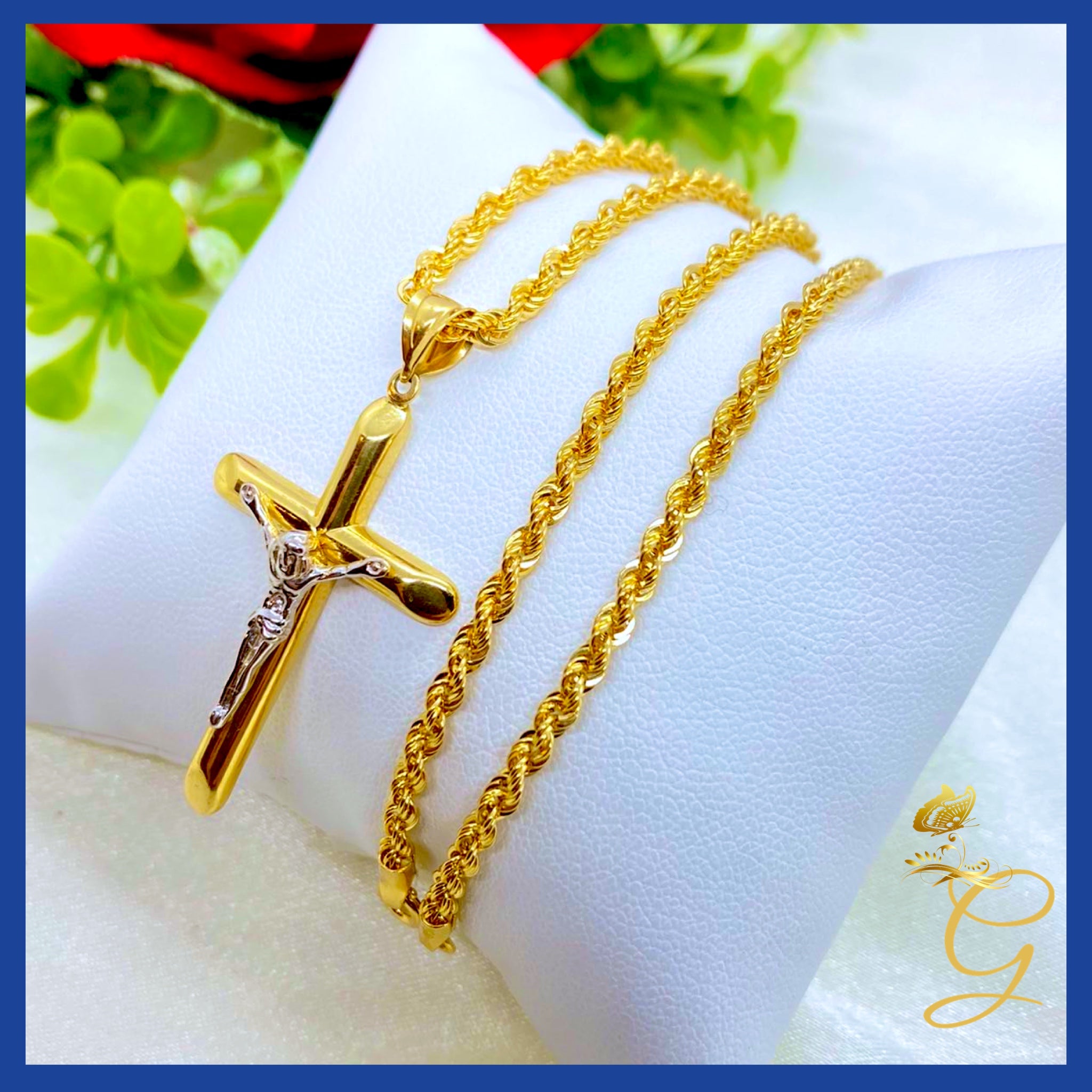 18K Real Gold Cross Necklace, 20 inches long, featuring a solid yellow gold cross pendant, perfect for everyday wear.