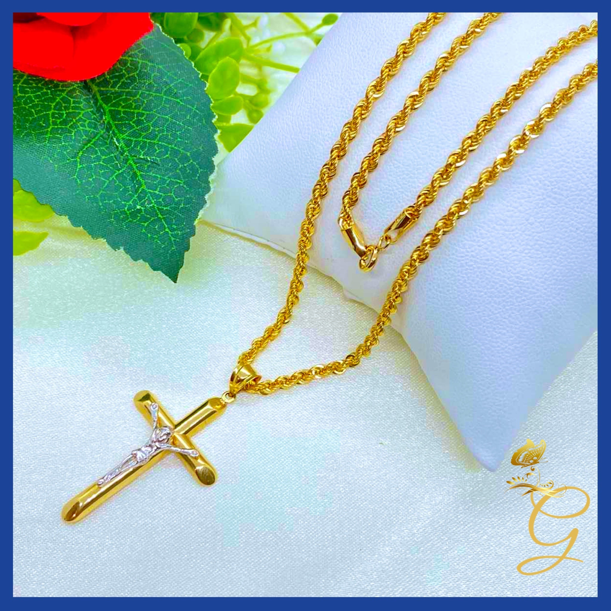 18K Real Gold Cross Necklace, 20 inches long, featuring a solid yellow gold cross pendant, perfect for everyday wear.