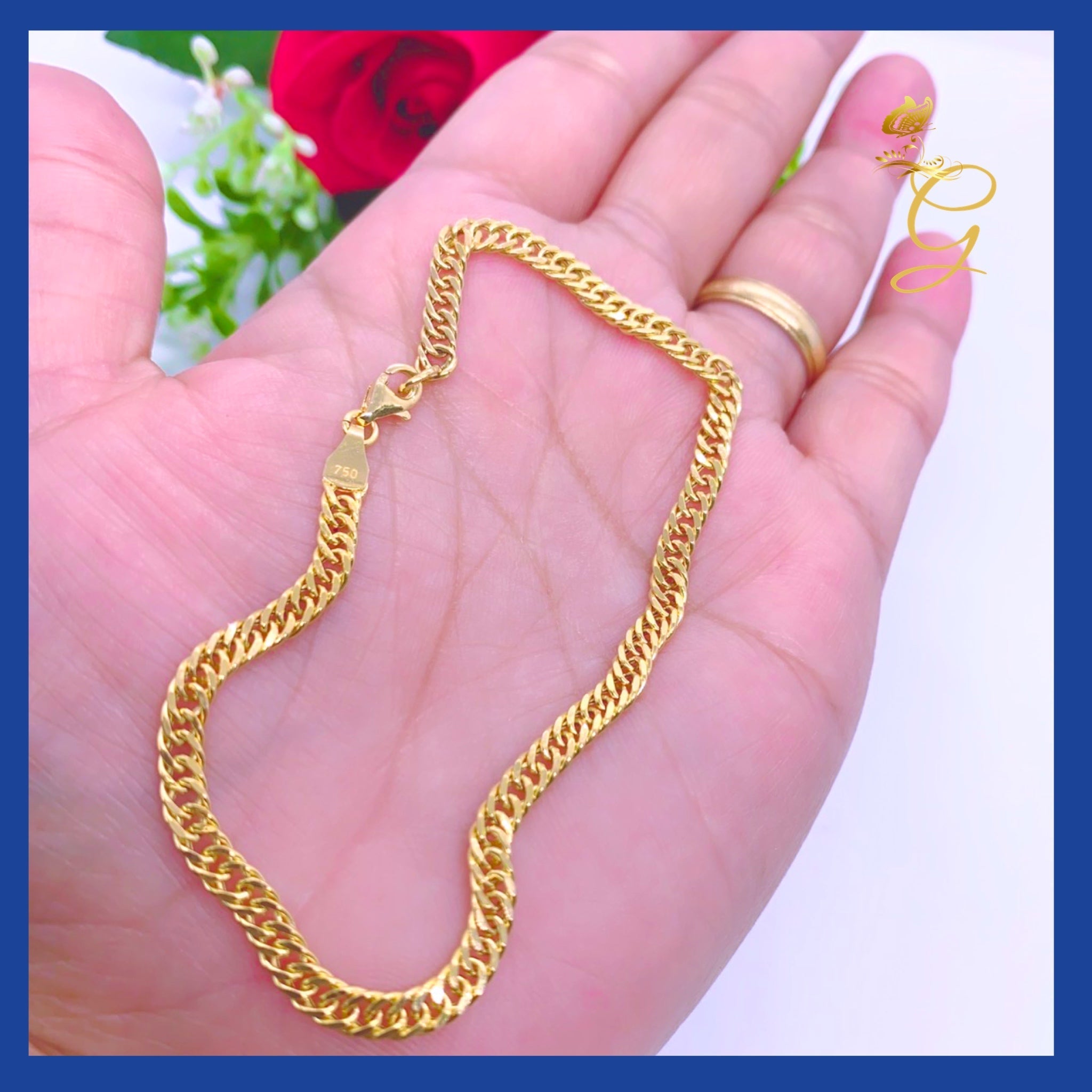 Elegant 18K Real Gold Curb Link Bracelet, 8.5 inches long, showcasing a classic curb link design in solid yellow gold.